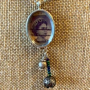 Resin Queen Elizabeth Stamp Necklace